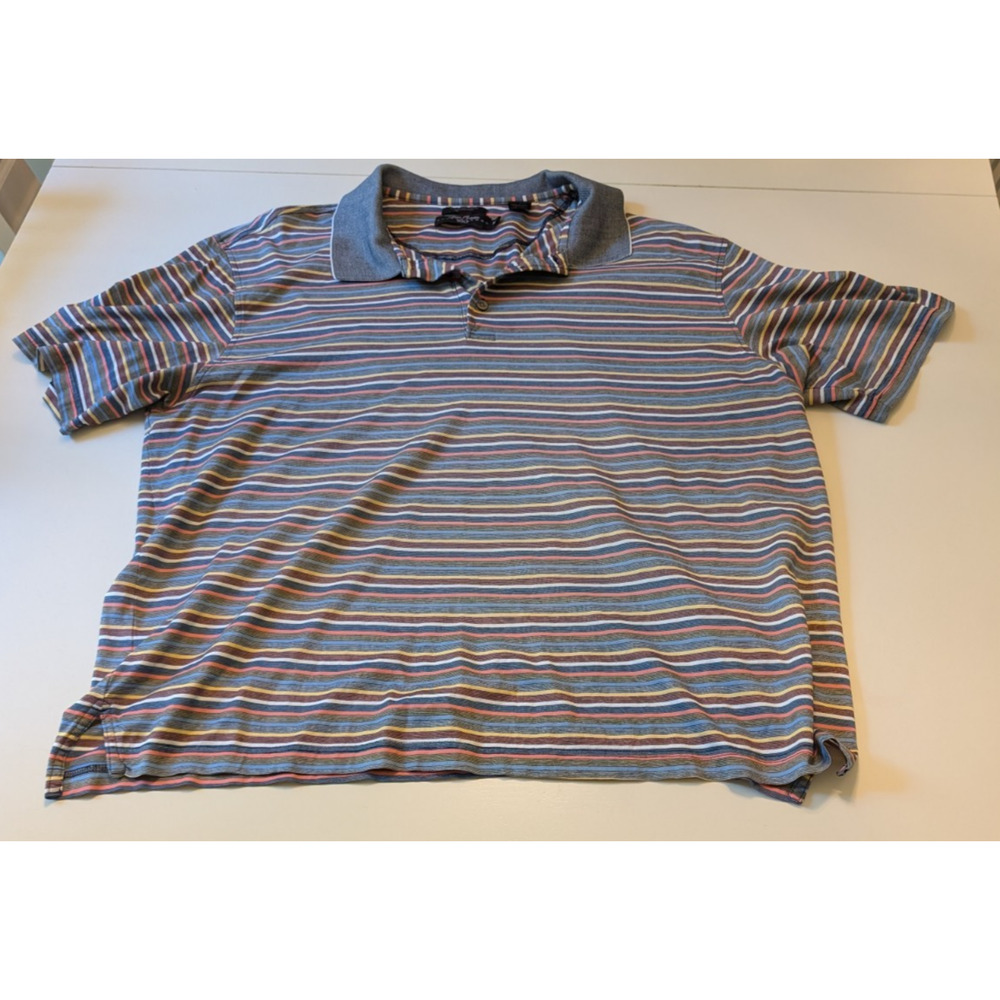 Alan Flusser Mens XL Golf Polo Shirt Short Sleeve Multicolor 100% Cotton Striped